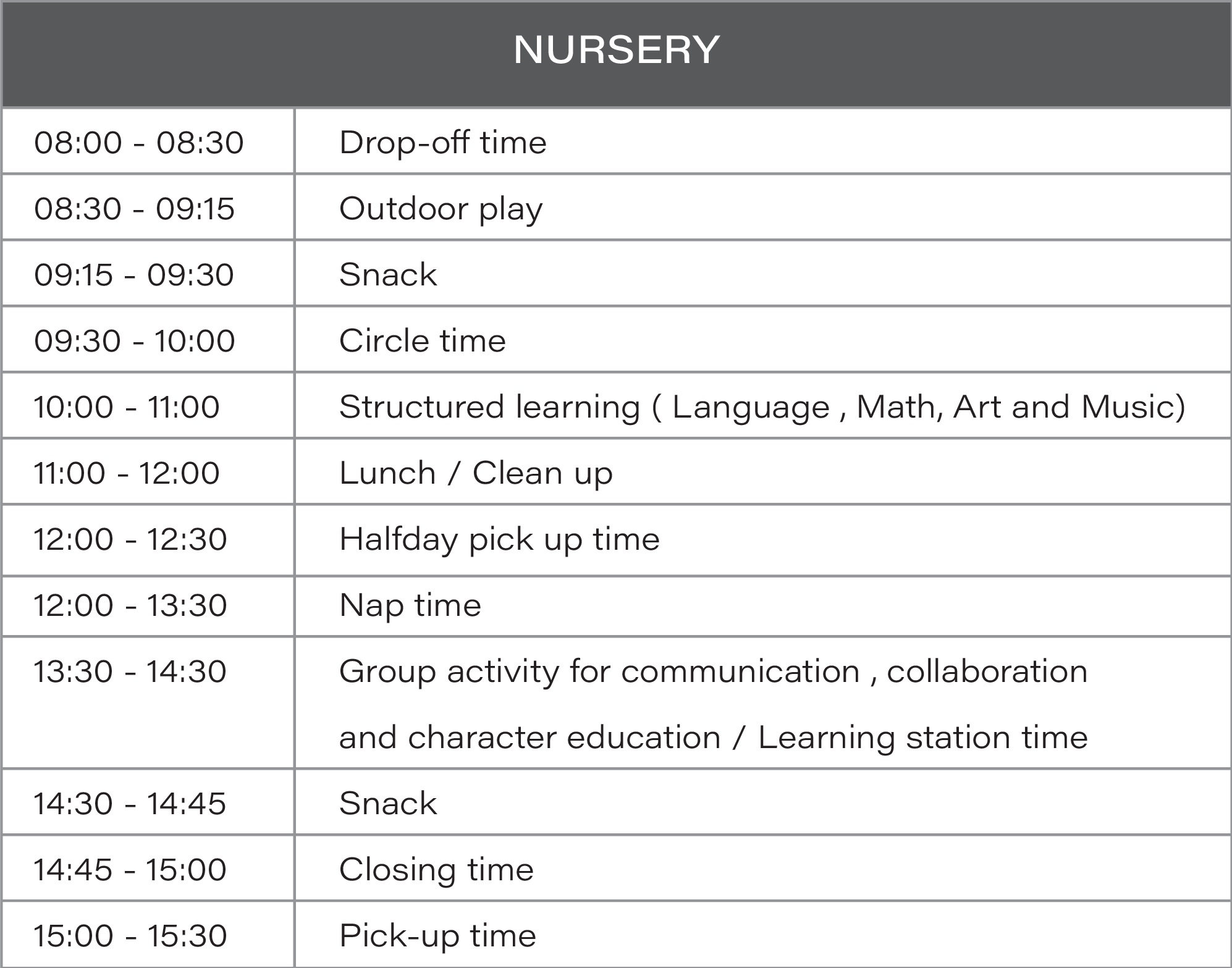 daily schedule